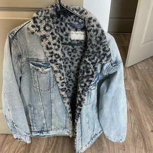 Free People Denim Jacket/ Leopard fur inside